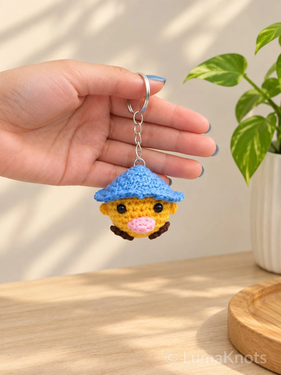 Blue Hat Crochet Keychain