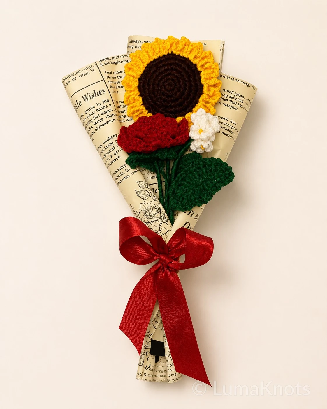 Sunflower & Rose Crochet Bouquet