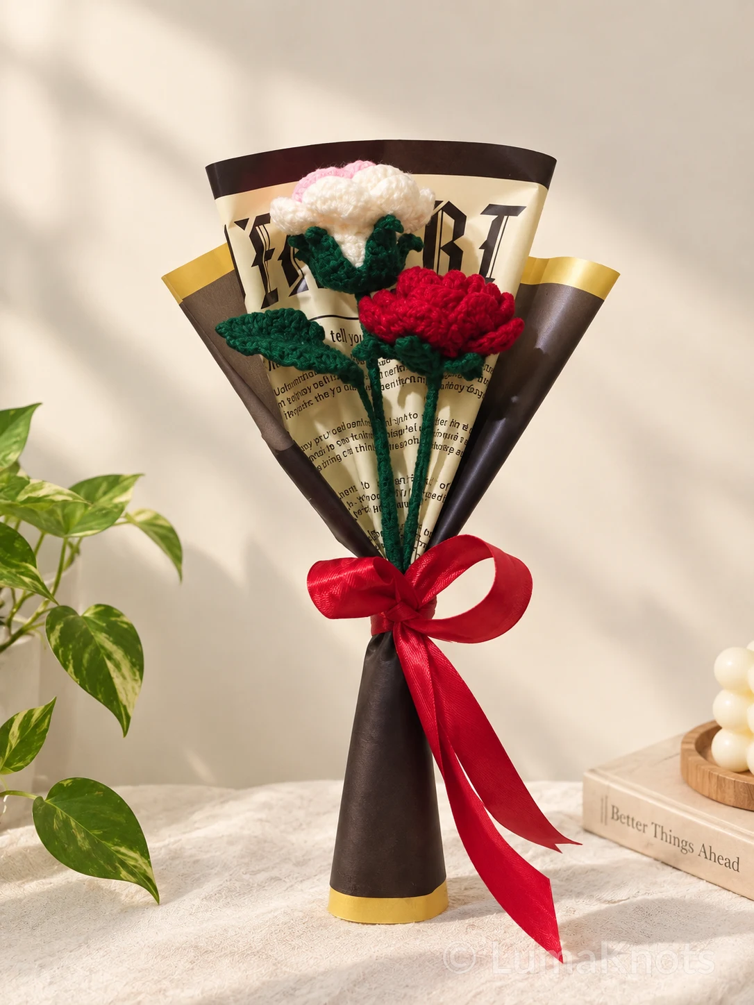 Red Rose Crochet Bouquet