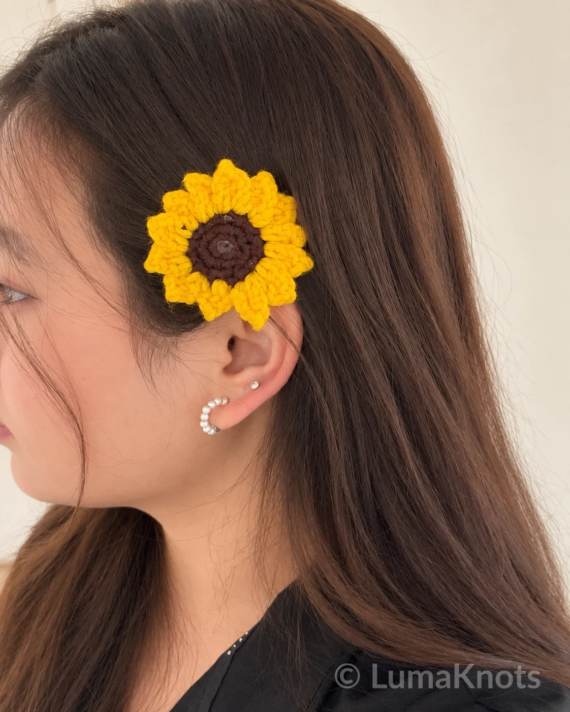 Single Sunflower Crochet Hair Clip