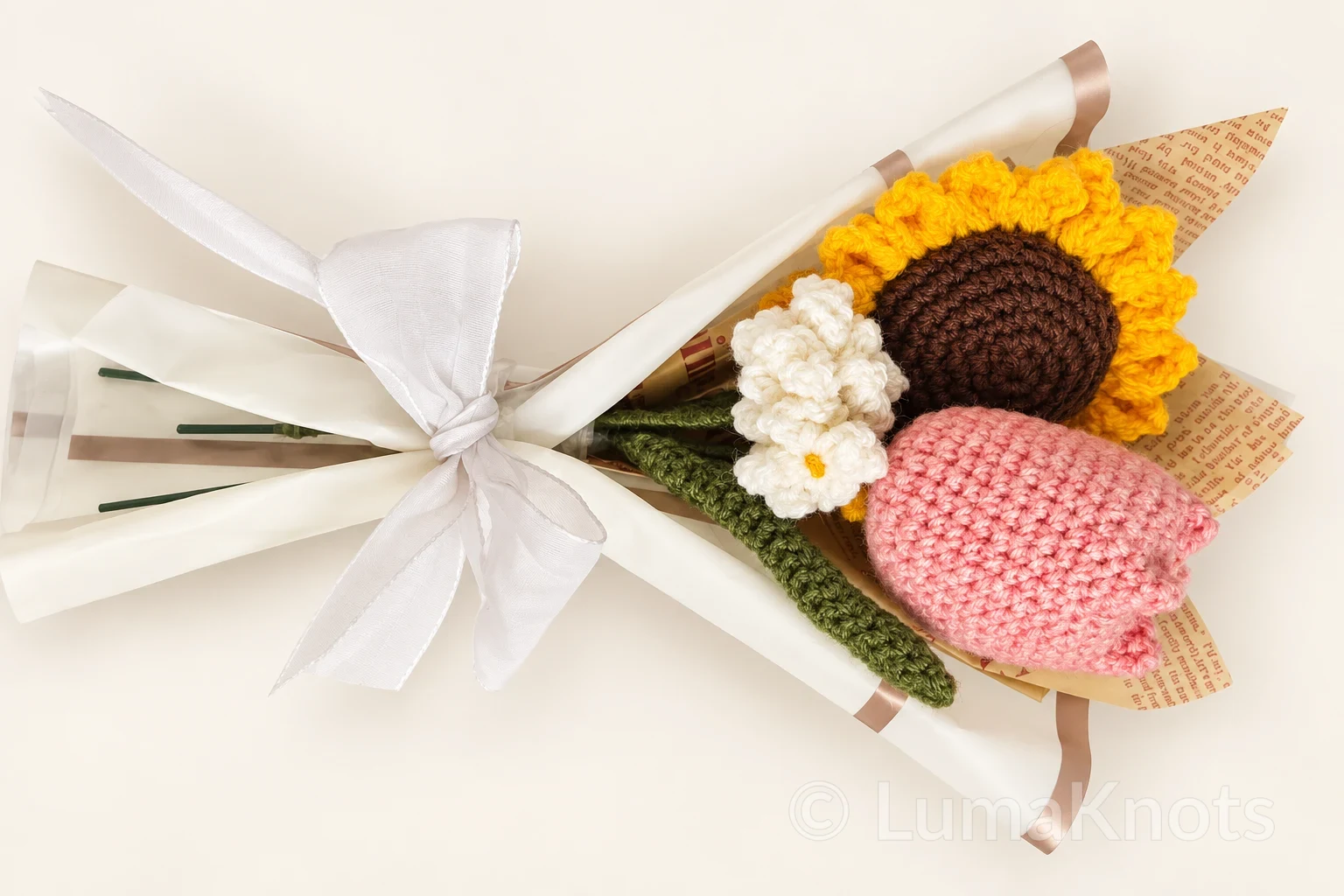 Sunflower & Tulip Crochet Bouquet, image 3
