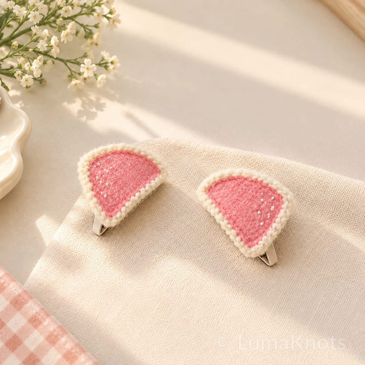 Pink Crochet Cat Ear Hair Accessories